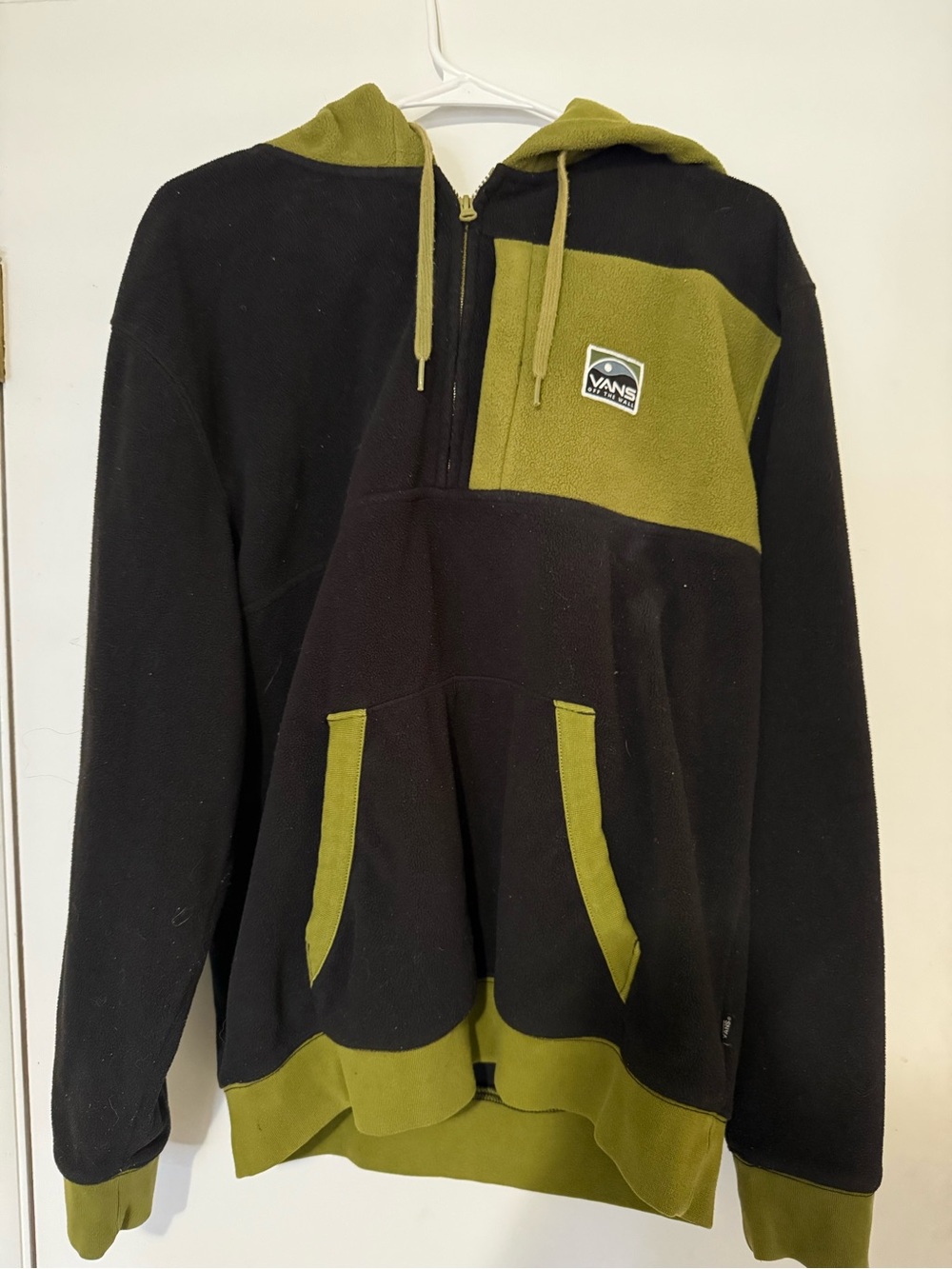 Vans Men’s Black and Olive Zip-Up Hooded Sweater